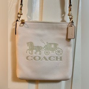 Coach Jes Slim Leather Crossbody With Horse And Carriage Cream and Tan